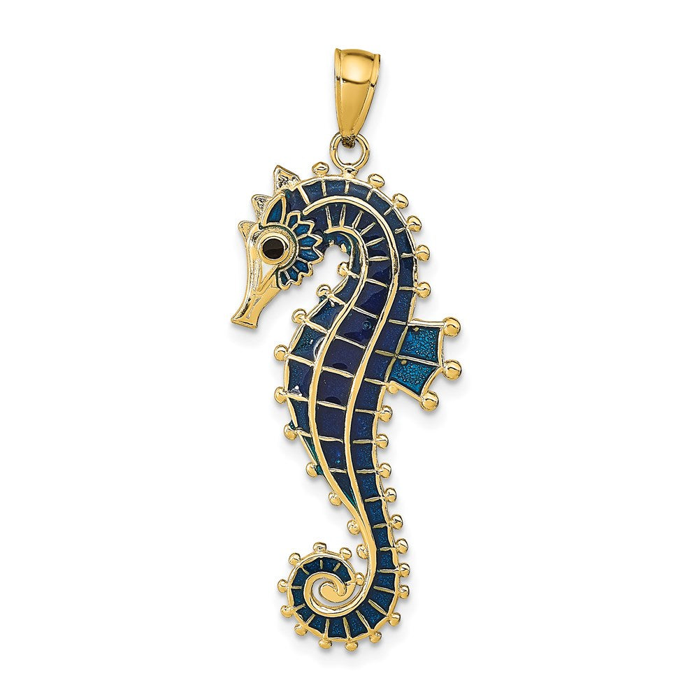 14k Yellow Gold 16 mm 3D Enameled Seahorse Pendant (4.29 grams)