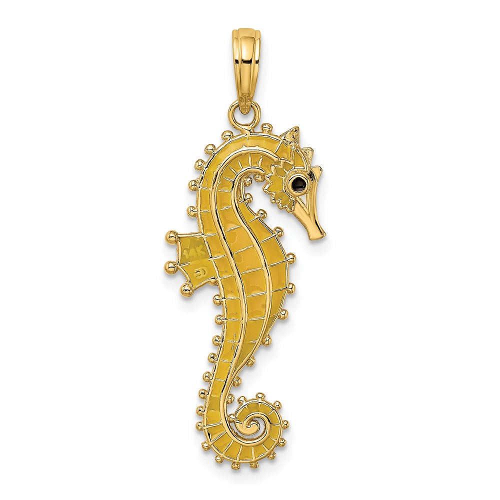 14k Yellow Gold 13 mm 3-D Enamel Seahorse Charm (4.22 grams)