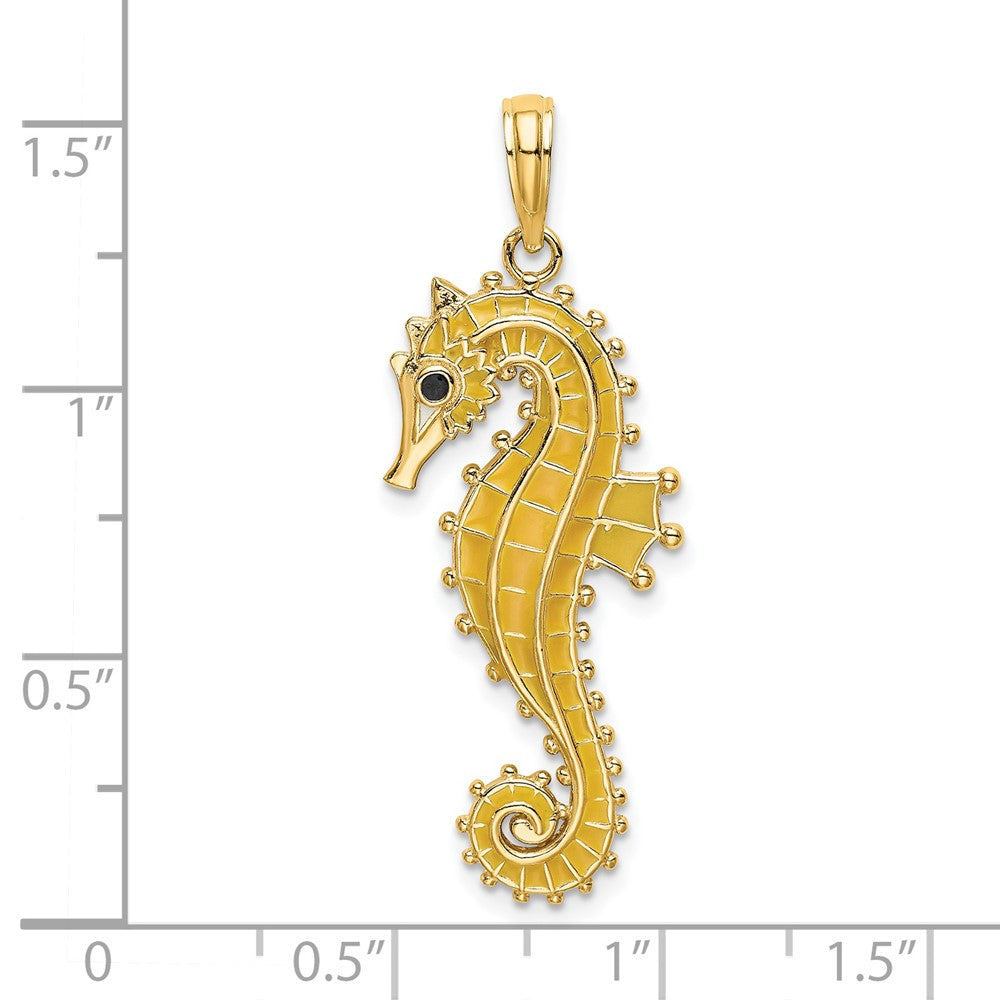 14k Yellow Gold 13 mm 3-D Enamel Seahorse Charm (4.22 grams)