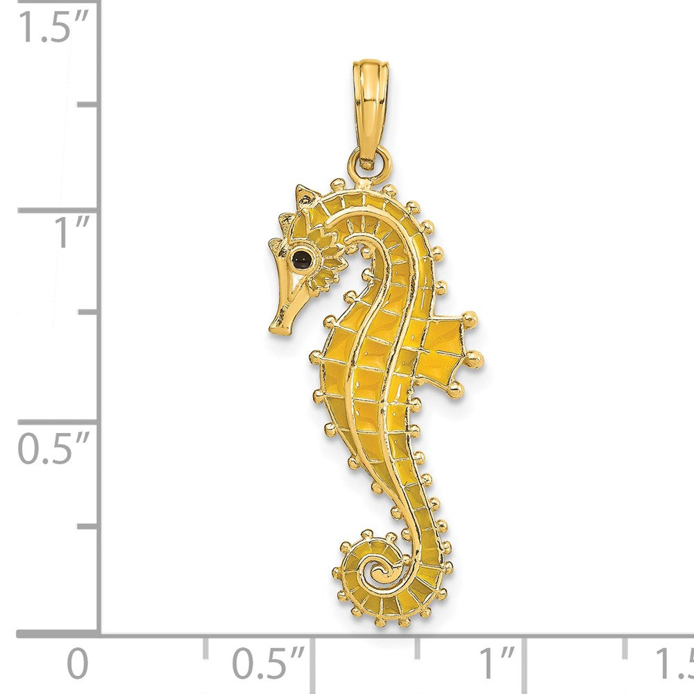 14k Yellow Gold 12 mm 3-D Yellow Enamel Seahorse Charm (2.31 grams)