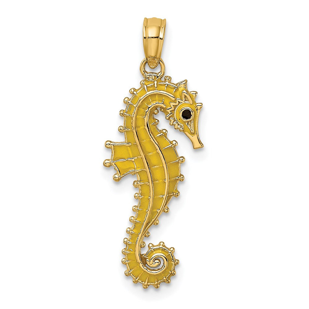 14k Yellow Gold 10.35 mm 3-D Enamel Seahorse Charm (1.66 grams)