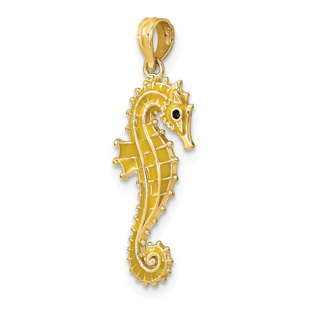 14k Yellow Gold 10.35 mm 3-D Enamel Seahorse Charm (1.66 grams)