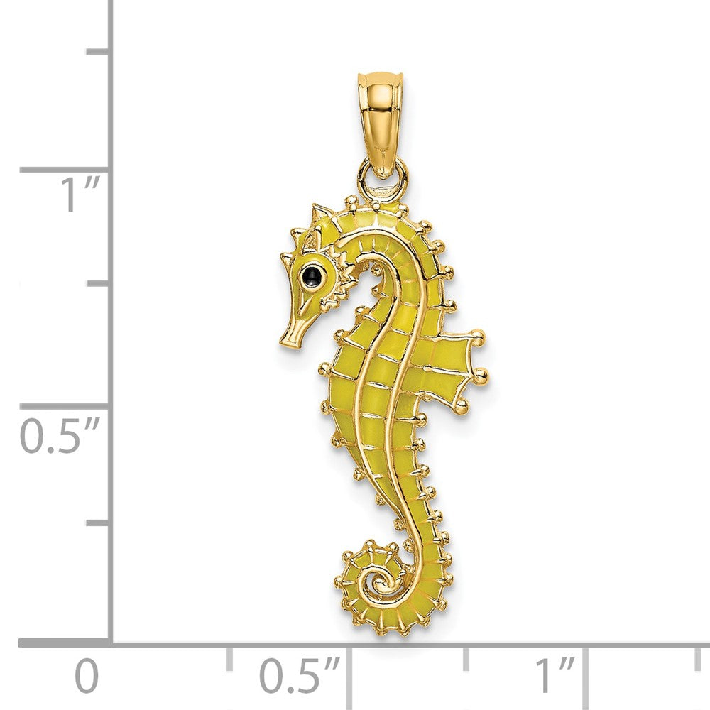 14k Yellow Gold 10.35 mm 3-D Enamel Seahorse Charm (1.66 grams)