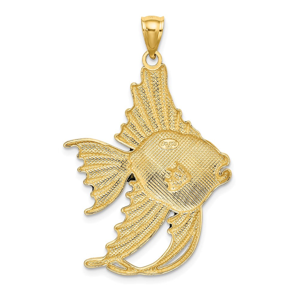 14k Yellow Gold 26.4 mm w/ Blue Enamel ANGELFISH Charm (5.1 grams)