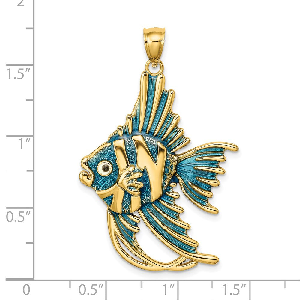 14k Yellow Gold 26.4 mm w/ Blue Enamel ANGELFISH Charm (5.1 grams)