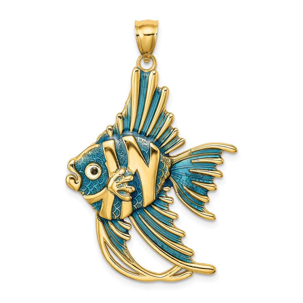 14k Yellow Gold 26.4 mm w/ Blue Enamel ANGELFISH Charm (5.1 grams)