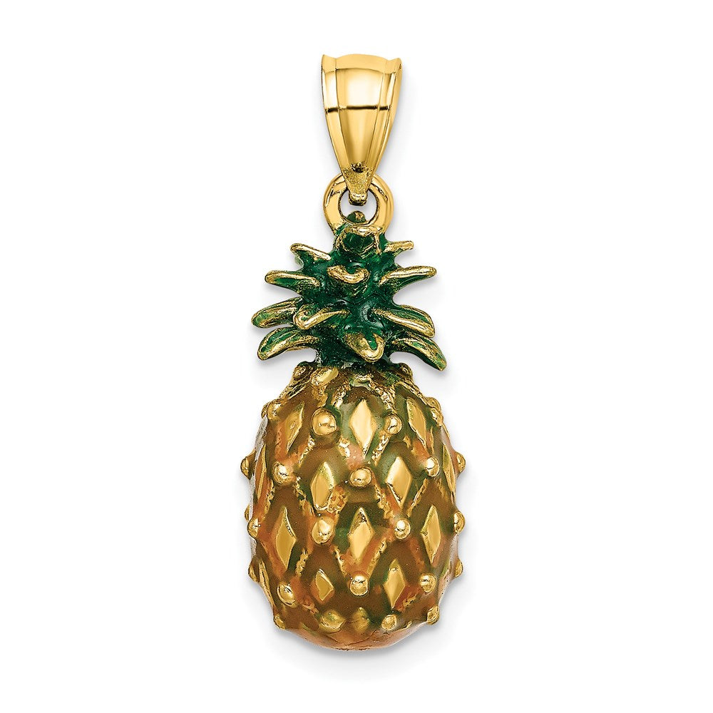 14k Yellow Gold 10.6 mm Enamel and Polished 3-D Pineapple Charm (3.84 grams)