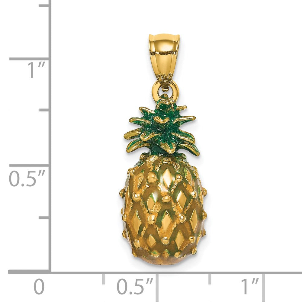 14k Yellow Gold 10.6 mm Enamel and Polished 3-D Pineapple Charm (3.84 grams)