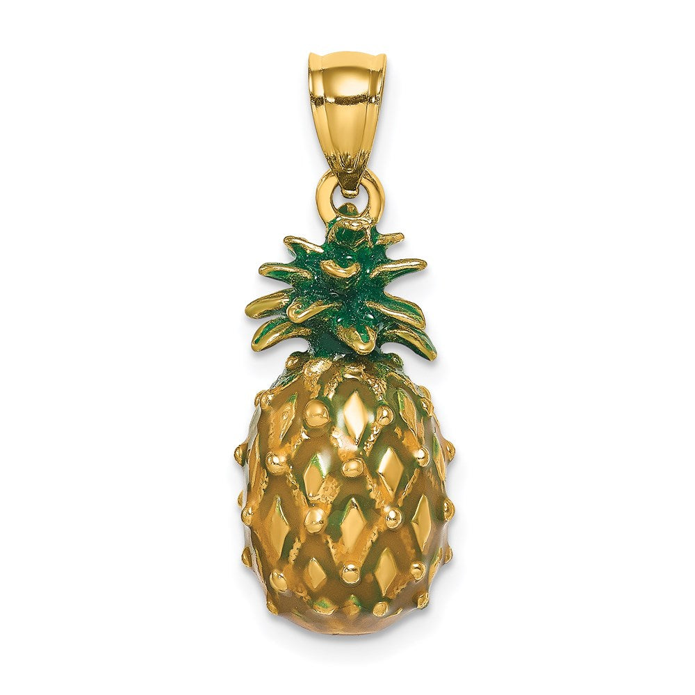 14k Yellow Gold 10.6 mm Enamel and Polished 3-D Pineapple Charm (3.84 grams)