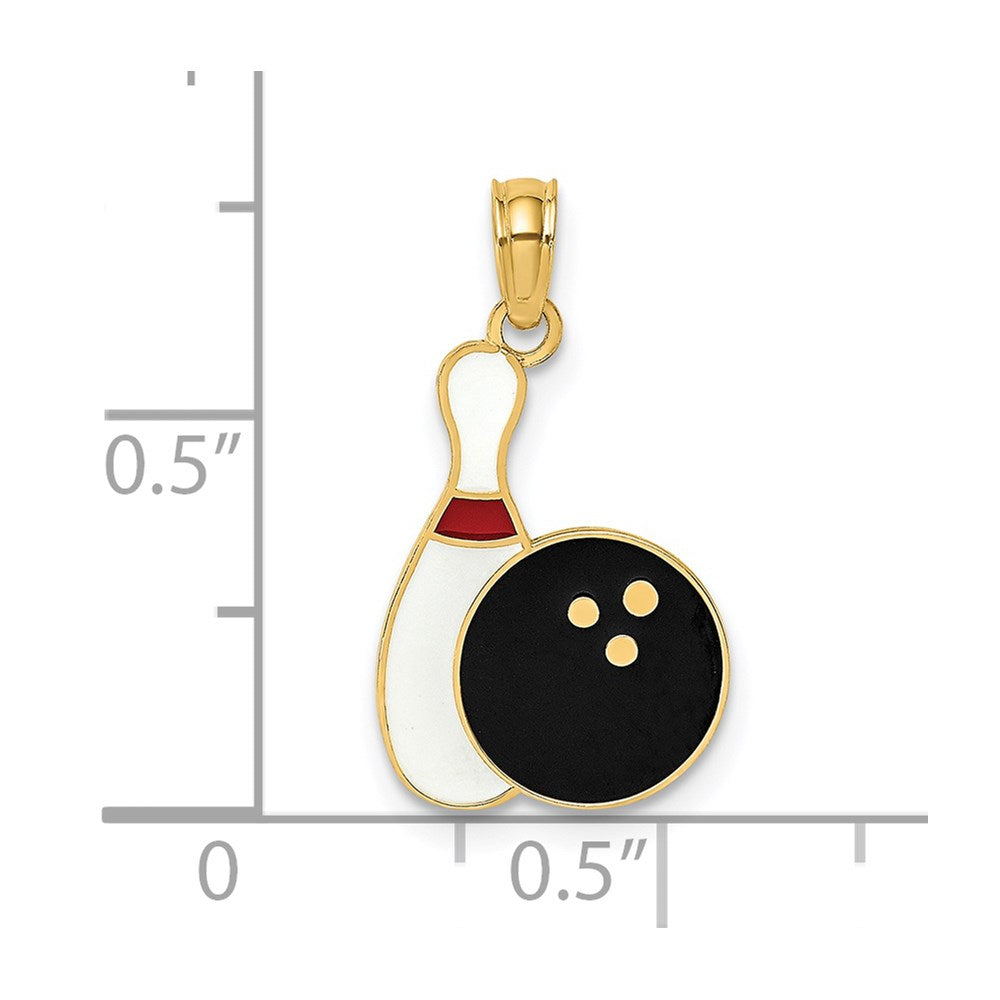 14k Yellow Gold 11.9 mm Enamel Bowling Ball and Pin Charm (0.92 grams)