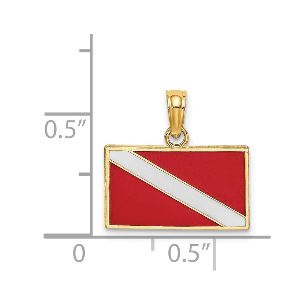 14k Yellow Gold 15.95 mm Dive Flag W/Red & White Enamel Charm (1.13 grams)