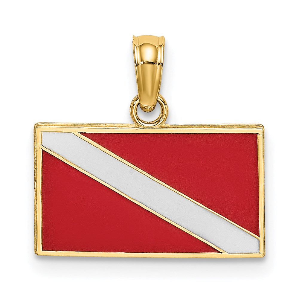 14k Yellow Gold 15.95 mm Dive Flag W/Red & White Enamel Charm (1.13 grams)