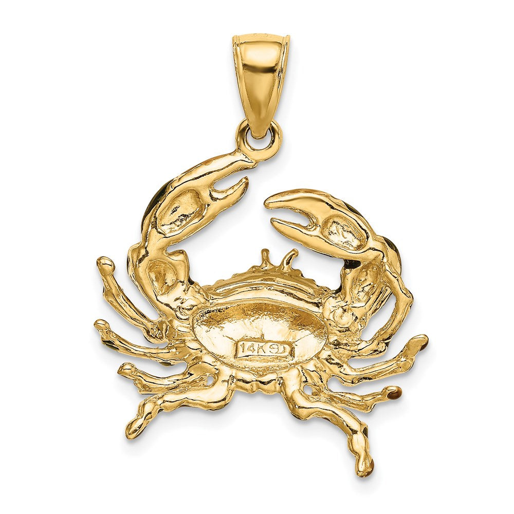14k Yellow Gold 24.6 mm Blue Enamel Stone Crab Charm (4.87 grams)