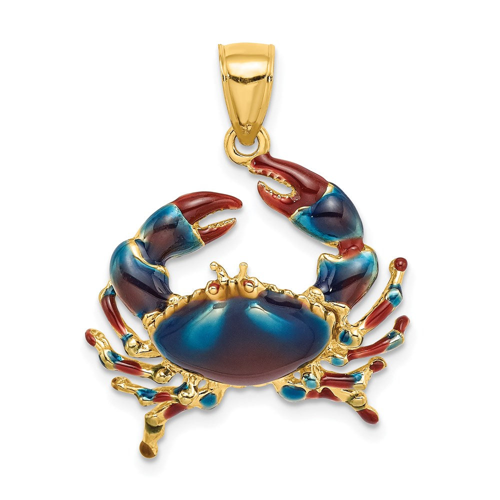 14k Yellow Gold 24.6 mm Blue Enamel Stone Crab Charm (4.87 grams)
