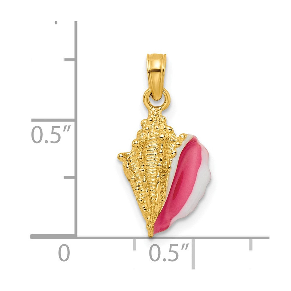 14k Yellow Gold 9.8 mm Textured and Enamel Conch Shell Pendant (1.53 grams)