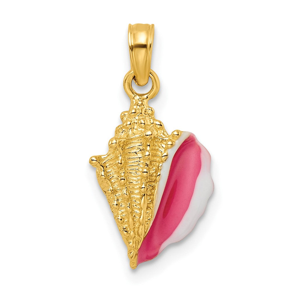 14k Yellow Gold 9.8 mm Textured and Enamel Conch Shell Pendant (1.53 grams)