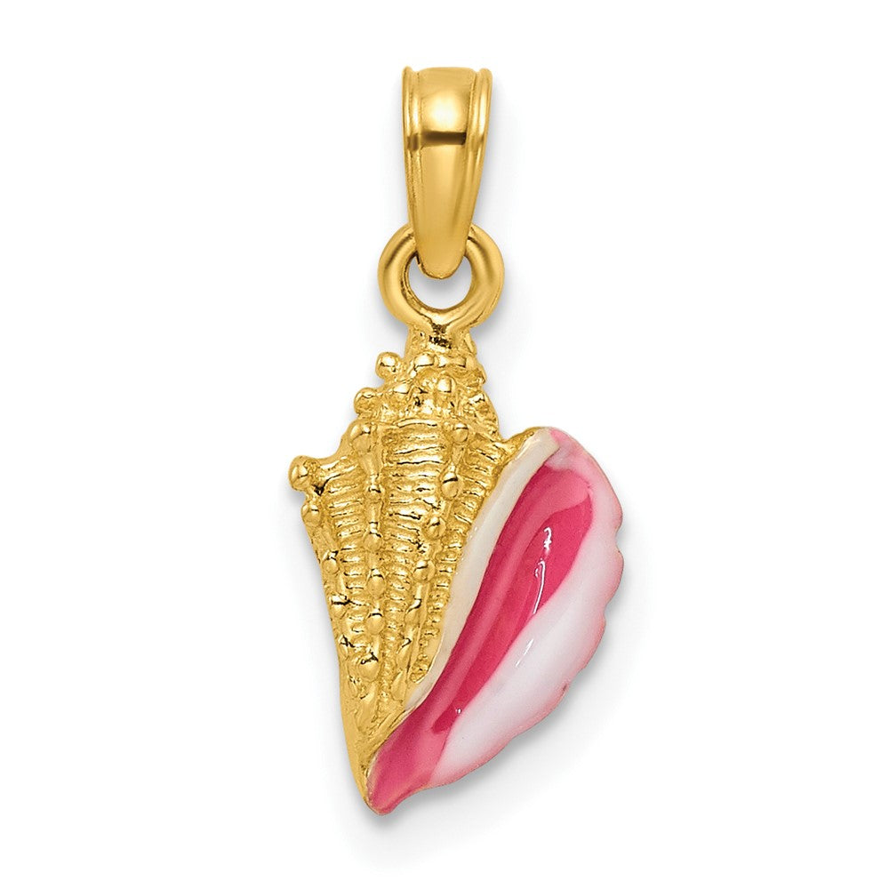 14k Yellow Gold 7.65 mm Textured and Enamel Conch Shell Pendant (1.11 grams)