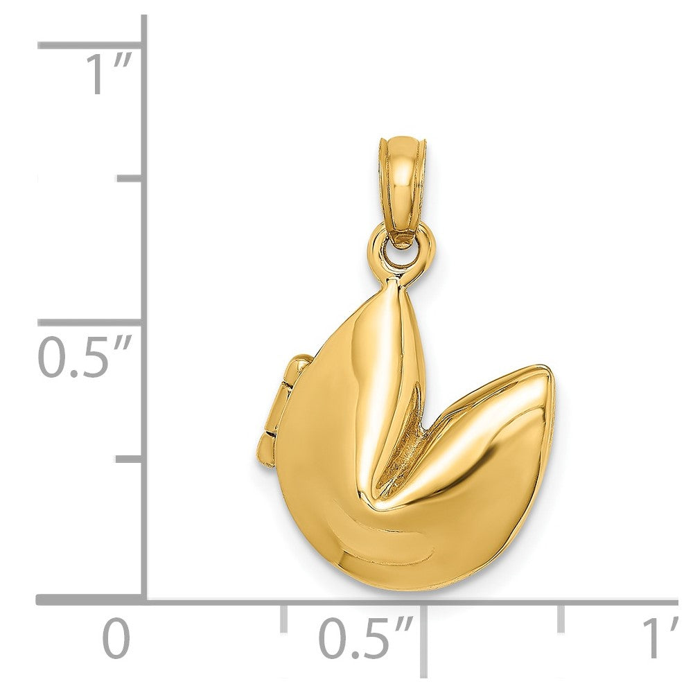14k Yellow Gold 13.75 mm 3-D Opens Fortune Cookie Charm