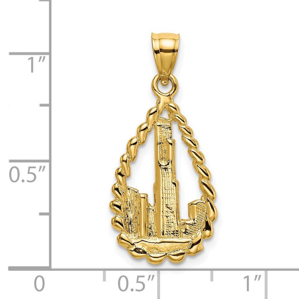 14k Yellow Gold 11.65 mm Chicago Skyline/Willis Tower Teardrop Charm (1.25 grams)