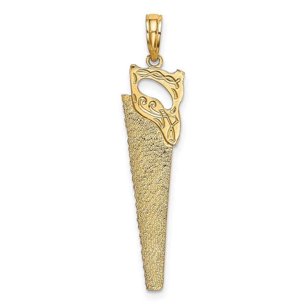 14k Yellow Gold 8.8 mm 3-D Flat Hand Saw Charm (1.2 grams)