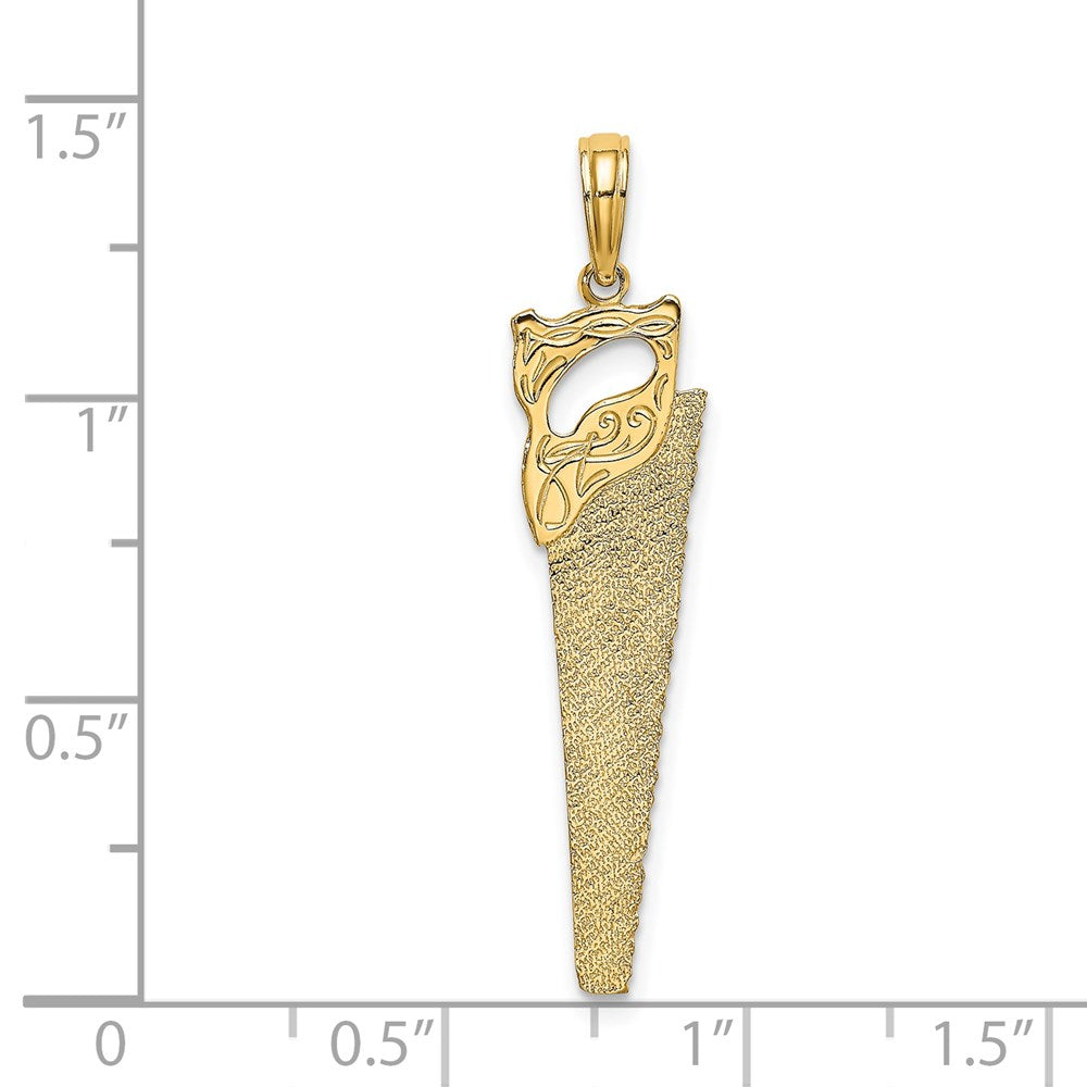 14k Yellow Gold 8.8 mm 3-D Flat Hand Saw Charm (1.2 grams)