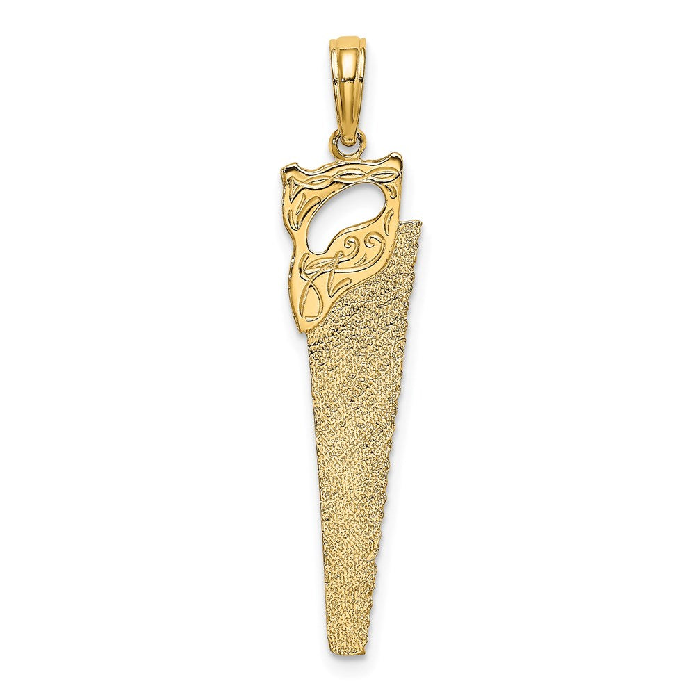 14k Yellow Gold 8.8 mm 3-D Flat Hand Saw Charm (1.2 grams)