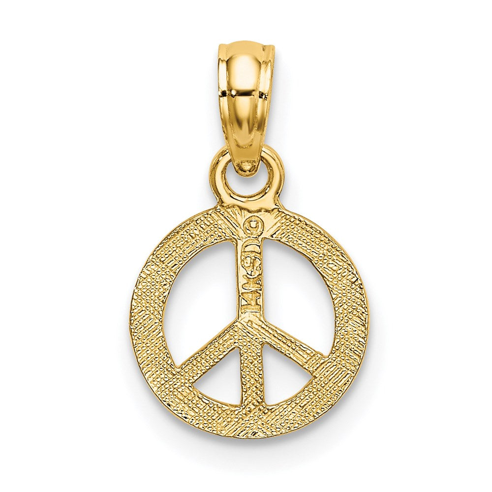 14k Yellow Gold 10.1 mm Flat Textured Mini Peace Sign Charm (0.53 grams)
