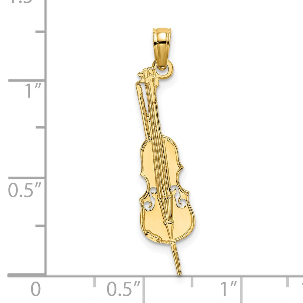 14k Yellow Gold 6.4 mm Polished Engraved Upright Bass Charm (0.74 grams)