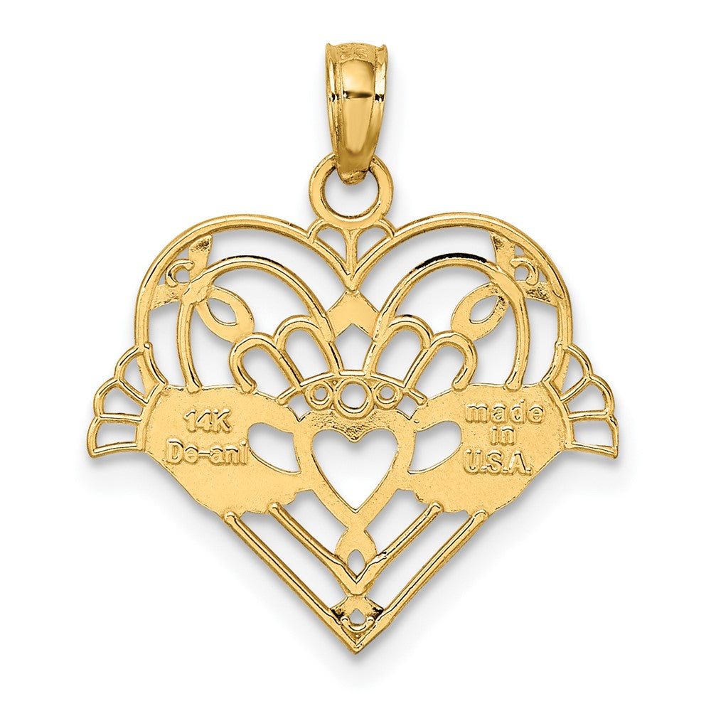14K Polished and Beaded Claddagh In Heart Charm (0.83 grams)
