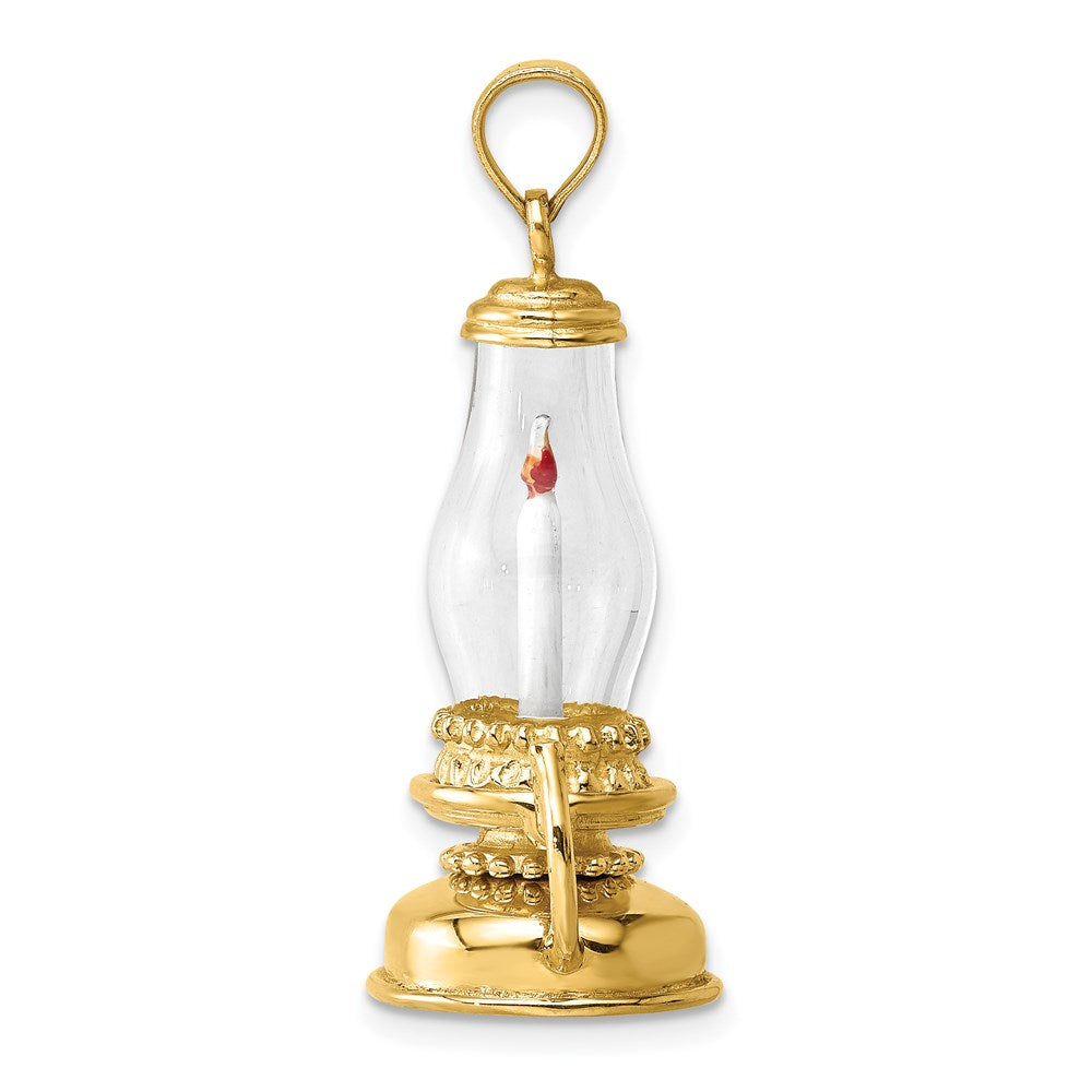 14k Yellow Gold 16 mm Glass w/ Enamel 3-D Candle Lantern Charm (5.8 grams)