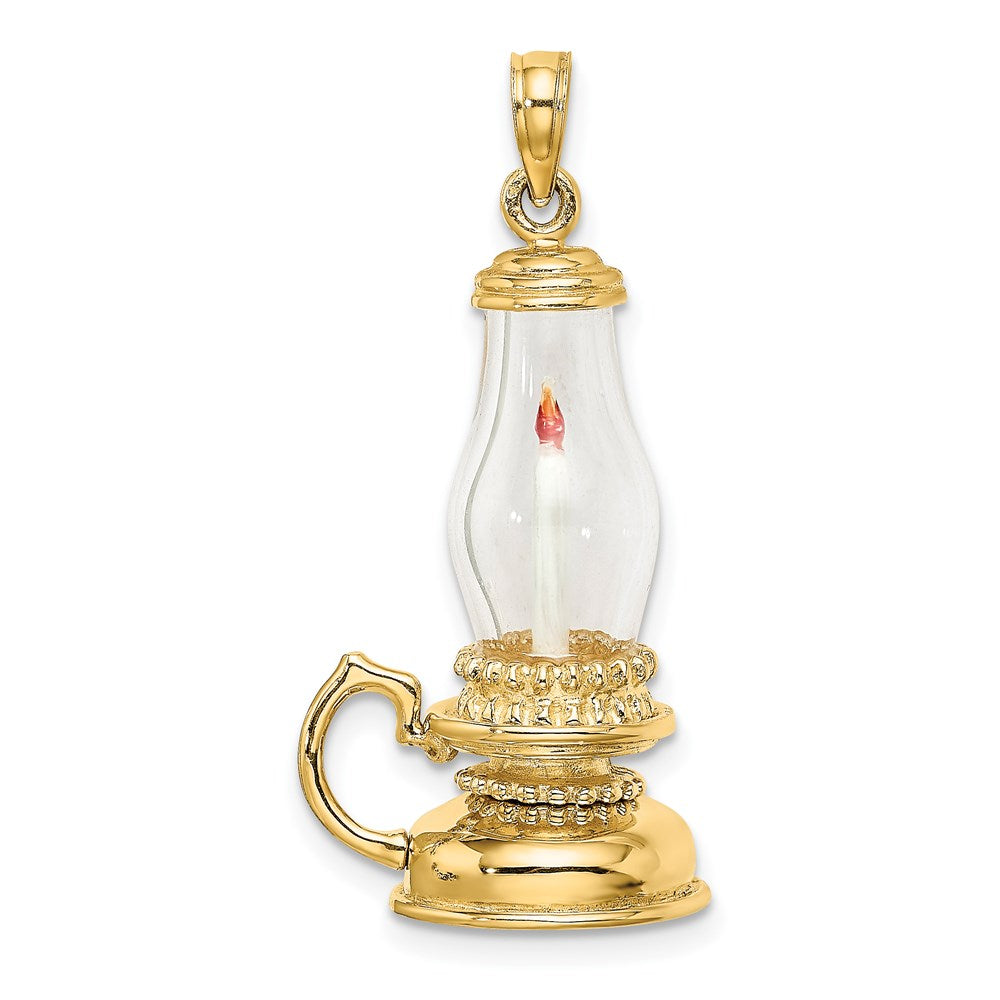 14k Yellow Gold 16 mm Glass w/ Enamel 3-D Candle Lantern Charm (5.8 grams)