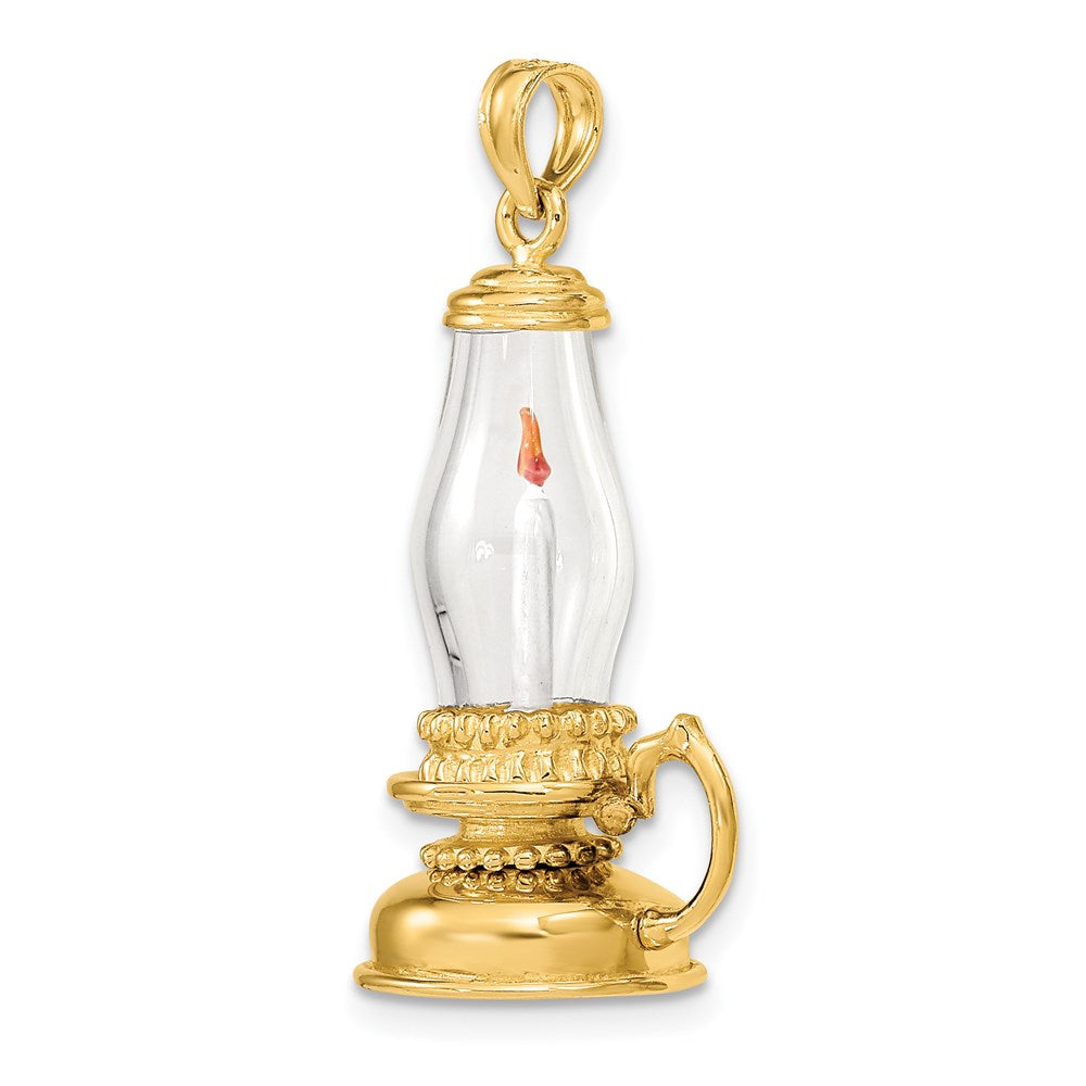 14k Yellow Gold 16 mm Glass w/ Enamel 3-D Candle Lantern Charm (5.8 grams)