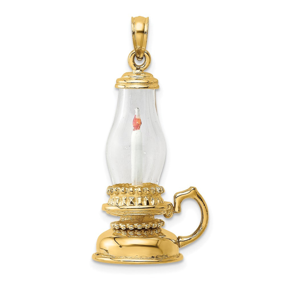 14k Yellow Gold 16 mm Glass w/ Enamel 3-D Candle Lantern Charm (5.8 grams)