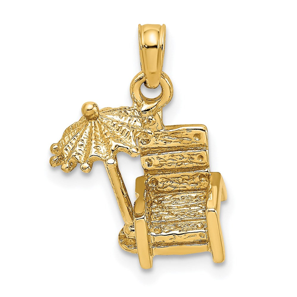 14k Yellow Gold 13.3 mm 3-D Beach Chair w/ Umbrella Charm (2.27 grams)