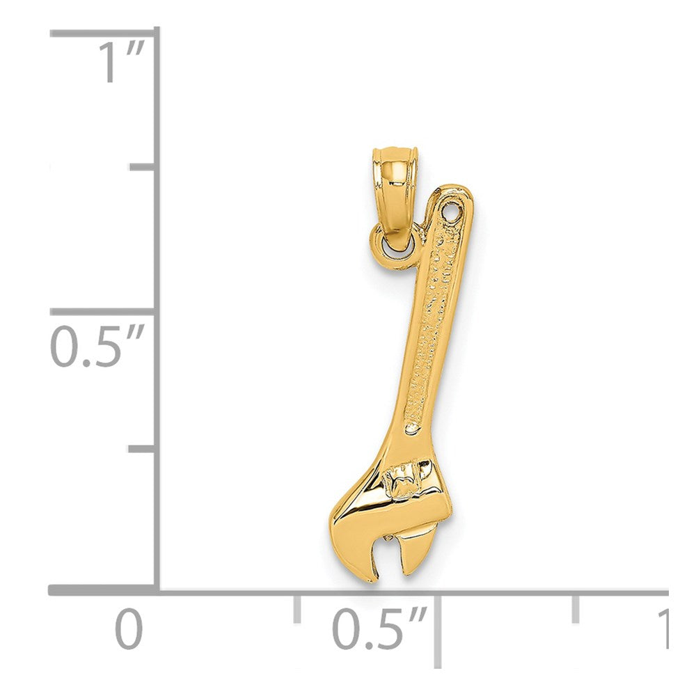 14k Yellow Gold 6.1 mm 3-D Adjustable Wrench Charm (0.92 grams)