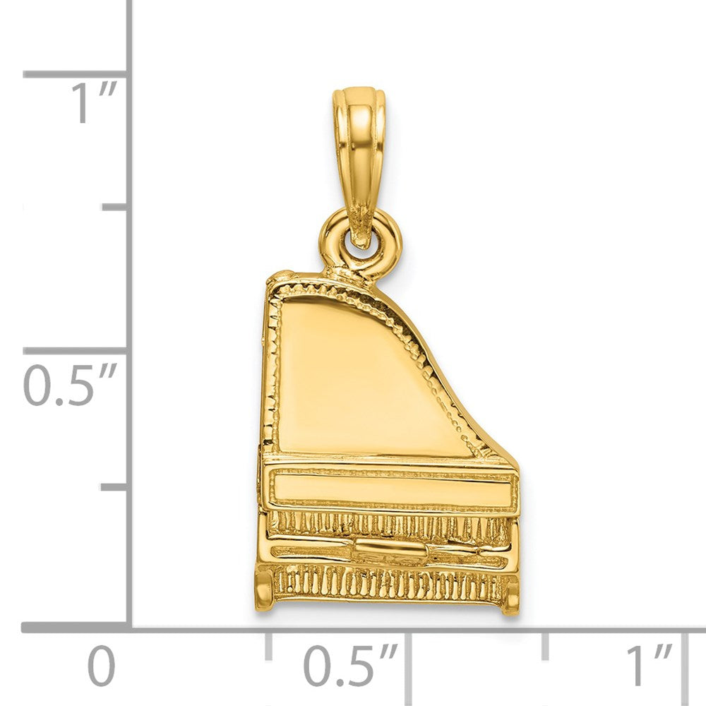 14k Yellow Gold 11.35 mm 3-D Grand Piano Top Opens Charm (4.02 grams)