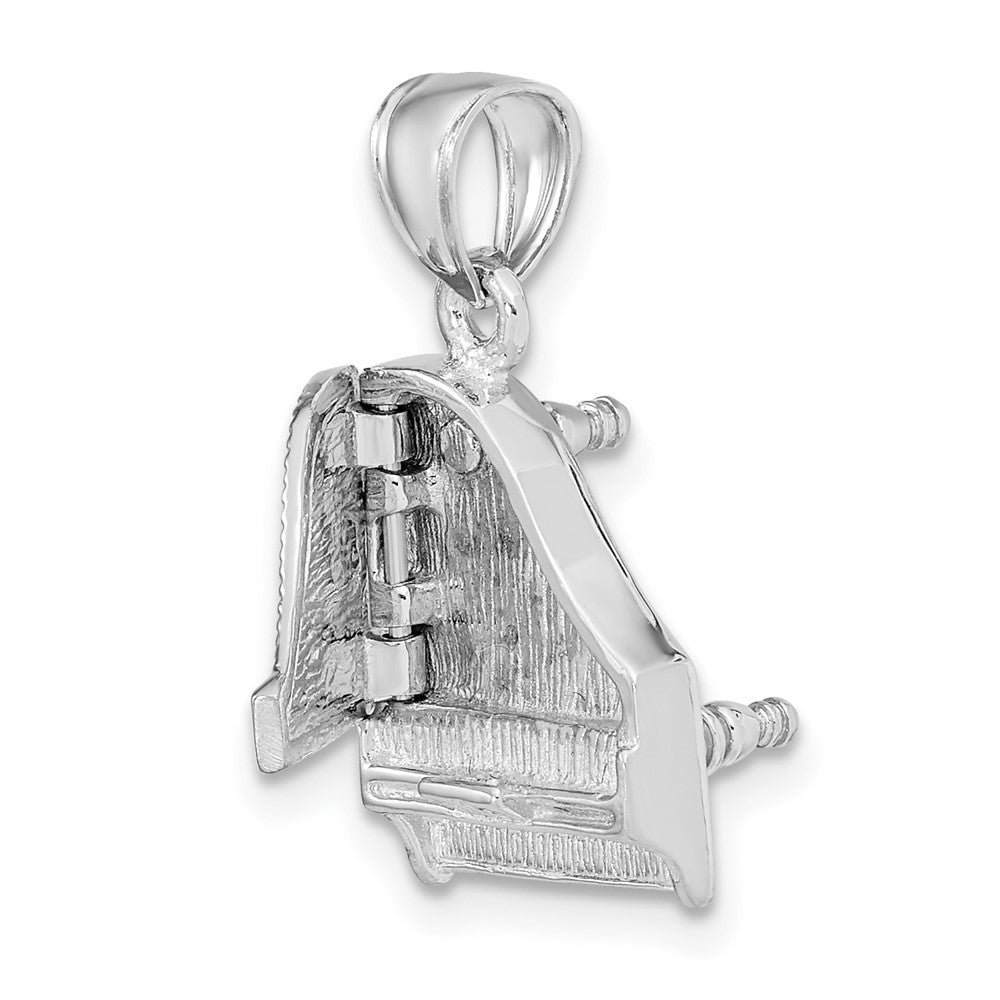 14k White Gold 11.5 mm  3-D Top Opens Grand Piano Charm (3.97 grams)