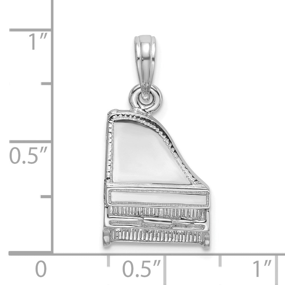14k White Gold 11.5 mm  3-D Top Opens Grand Piano Charm (3.97 grams)