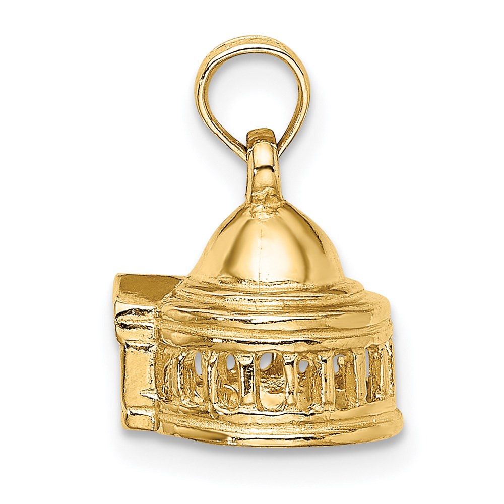 14k Yellow Gold 10.4 mm 3D Jefferson Memorial Building Washington Charm (1.94 grams)