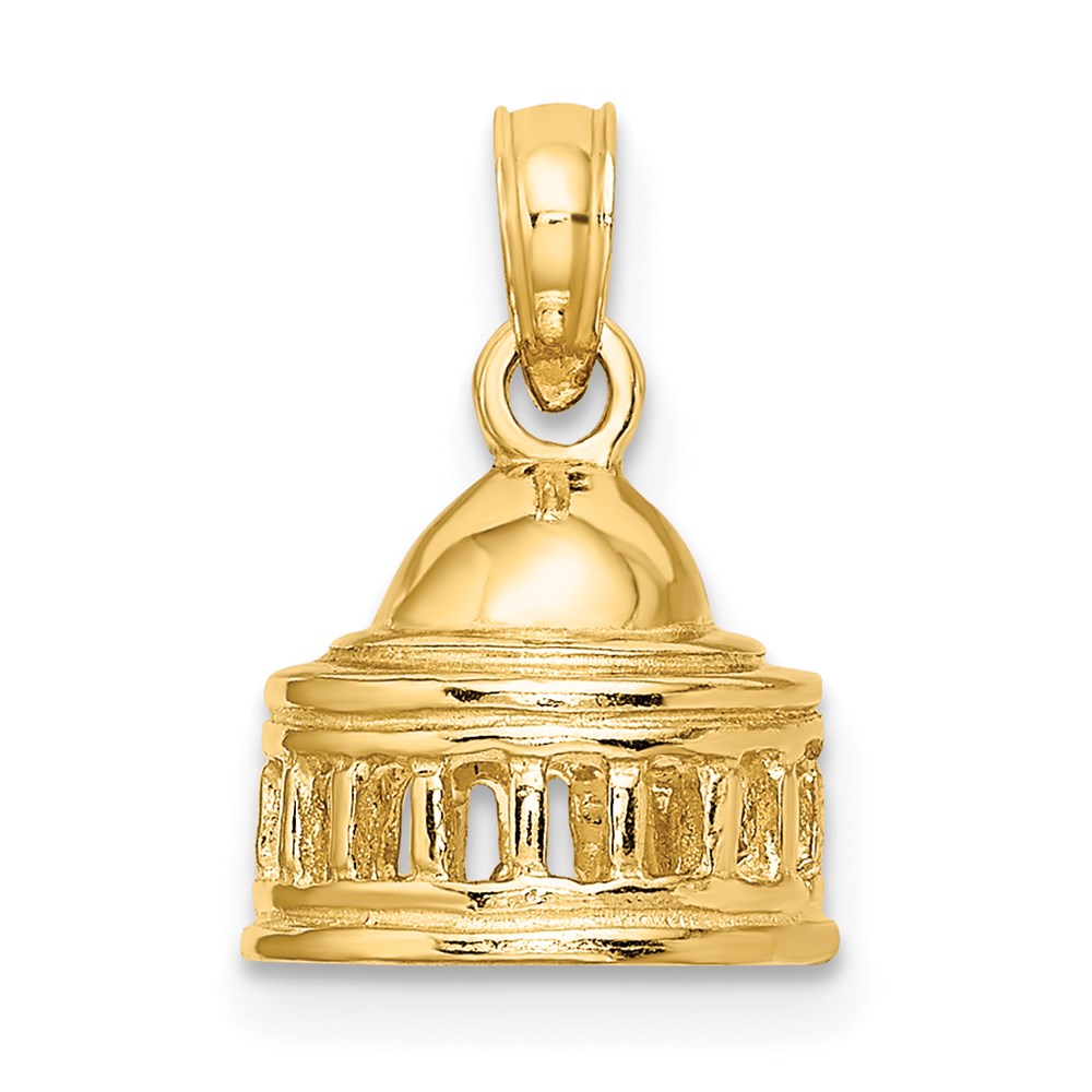 14k Yellow Gold 10.4 mm 3D Jefferson Memorial Building Washington Charm (1.94 grams)