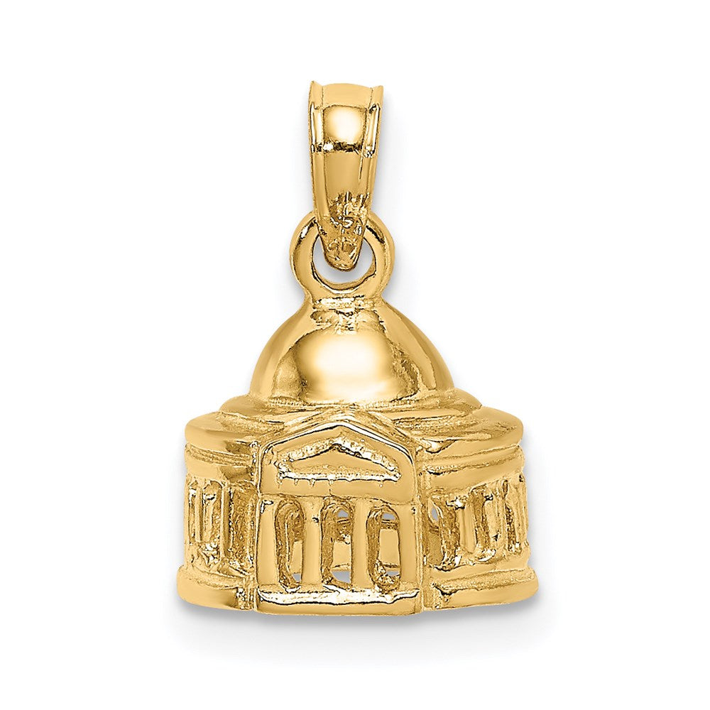 14k Yellow Gold 10.4 mm 3D Jefferson Memorial Building Washington Charm (1.94 grams)