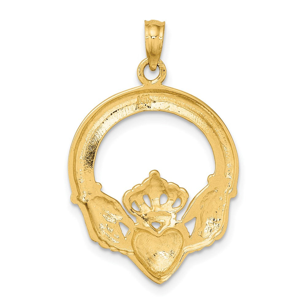 14k Yellow Gold 21 mm Polished Large Claddagh Heart Charm (2.49 grams)