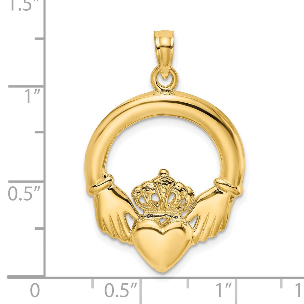 14k Yellow Gold 21 mm Polished Large Claddagh Heart Charm (2.49 grams)