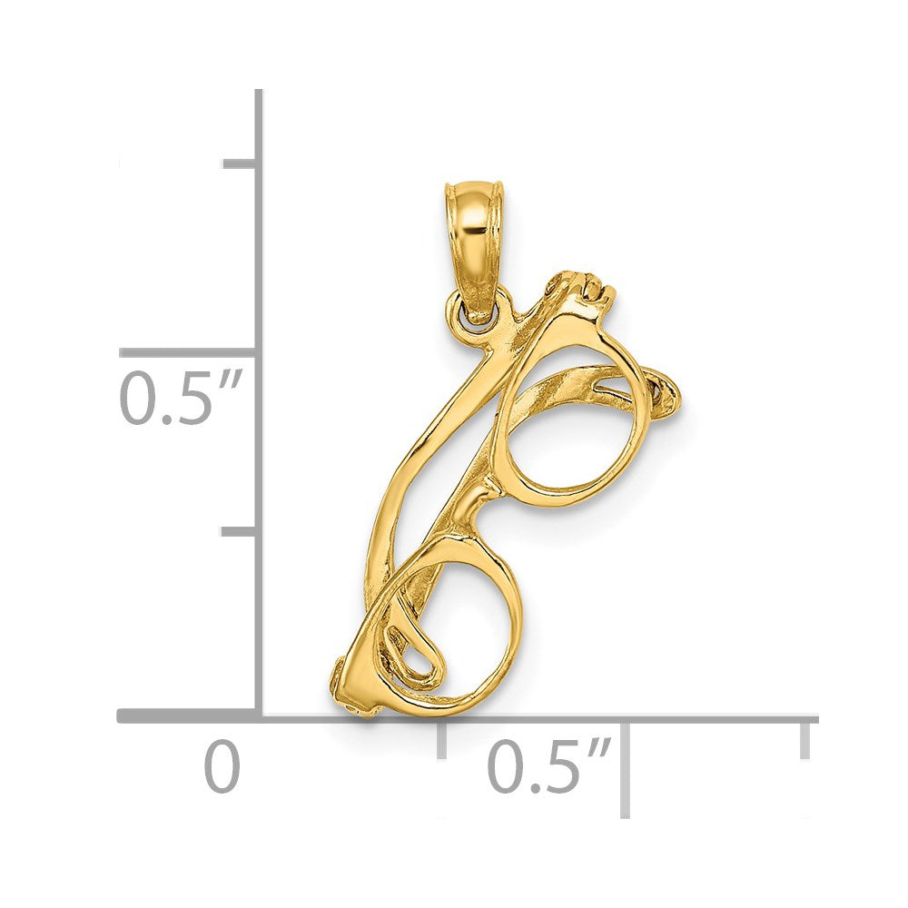 14k Yellow Gold 18.5 mm 3-D Moveable Glasses Charm (1.07 grams)