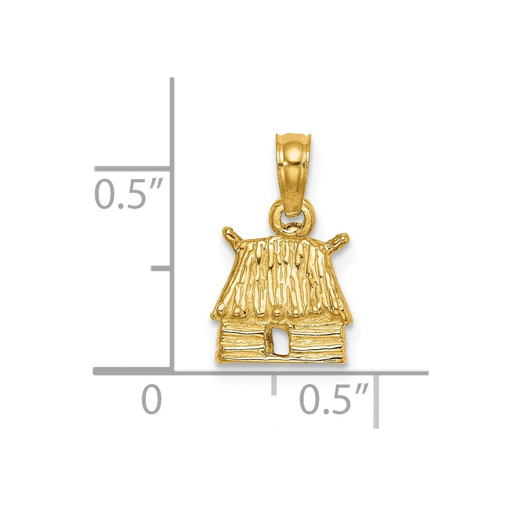 14k Yellow Gold 9.35 mm 3-D Bungalow Island Hut Charm (1.73 grams)