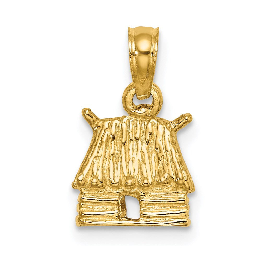 14k Yellow Gold 9.35 mm 3-D Bungalow Island Hut Charm (1.73 grams)