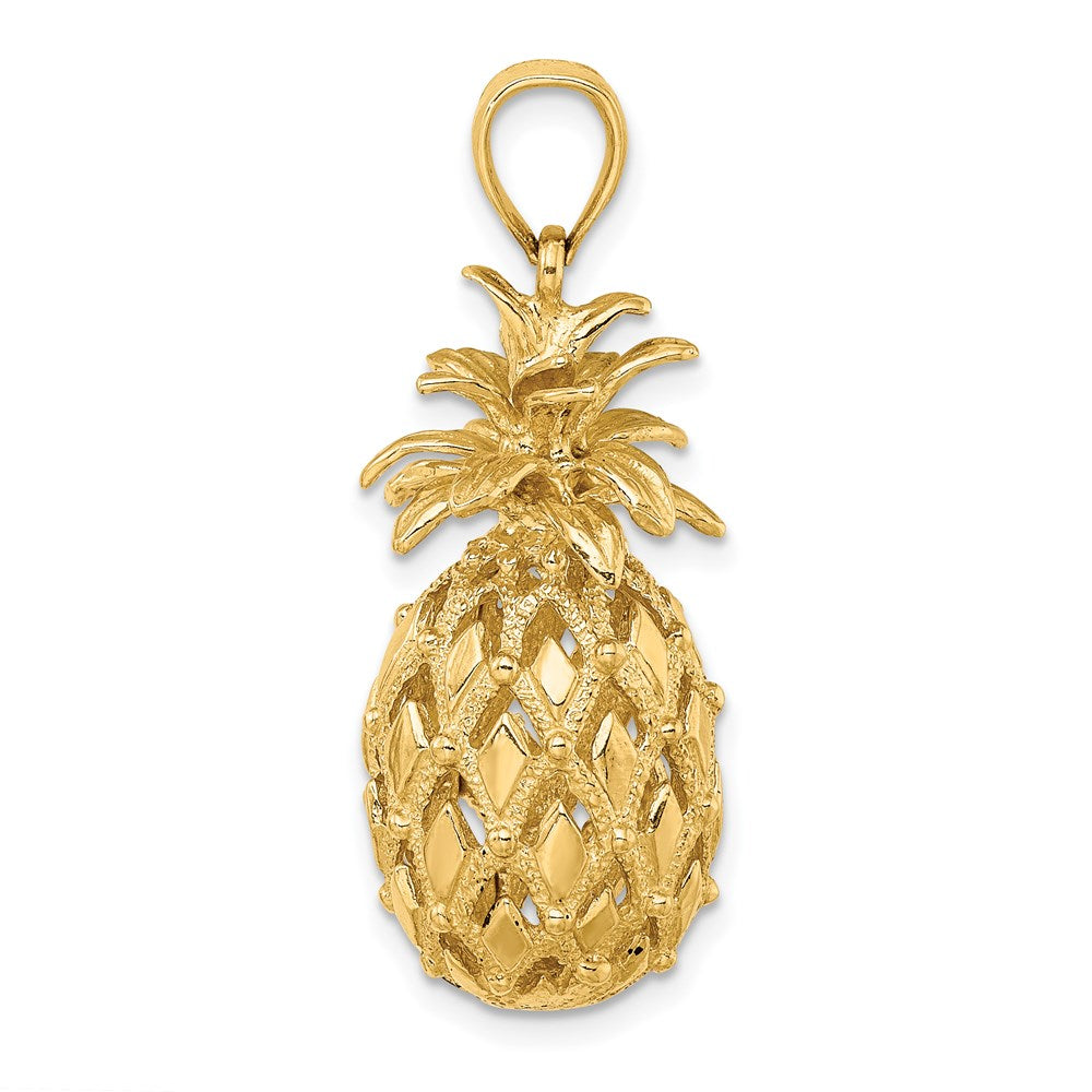 14k Yellow Gold 13.16 mm 3-D Textured and Polished Pineapple Charm (7.17 grams)