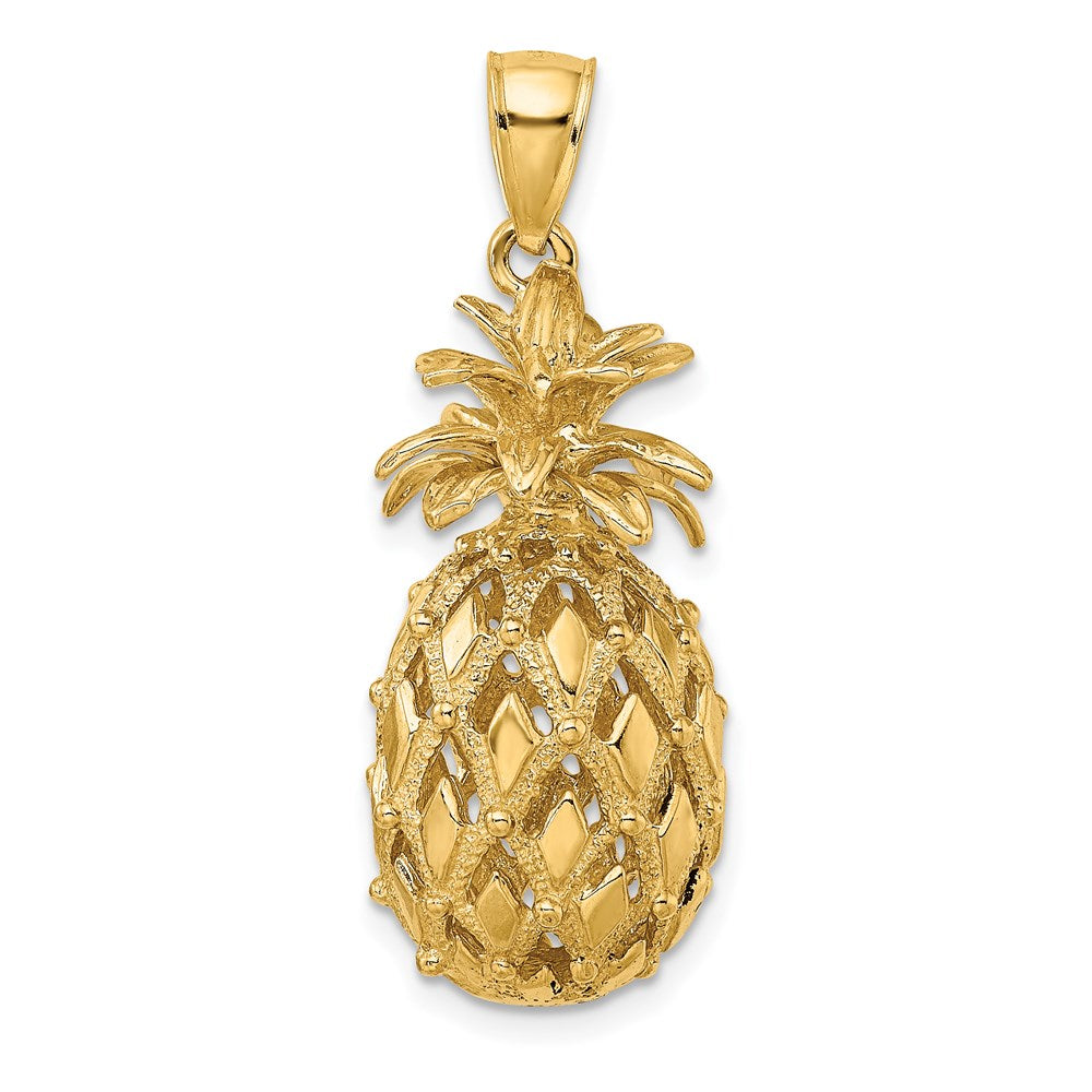 14k Yellow Gold 13.16 mm 3-D Textured and Polished Pineapple Charm (7.17 grams)