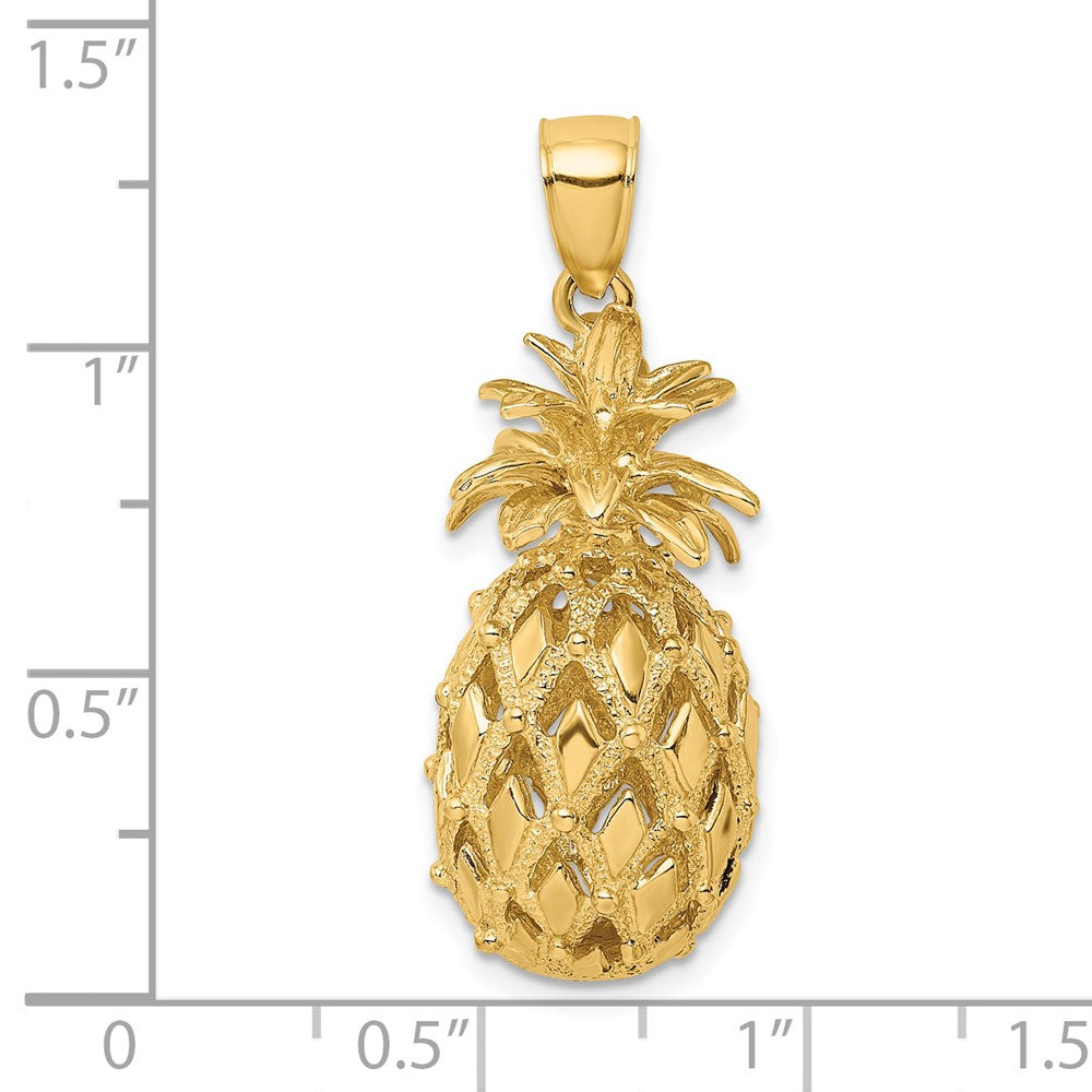 14k Yellow Gold 13.16 mm 3-D Textured and Polished Pineapple Charm (7.17 grams)