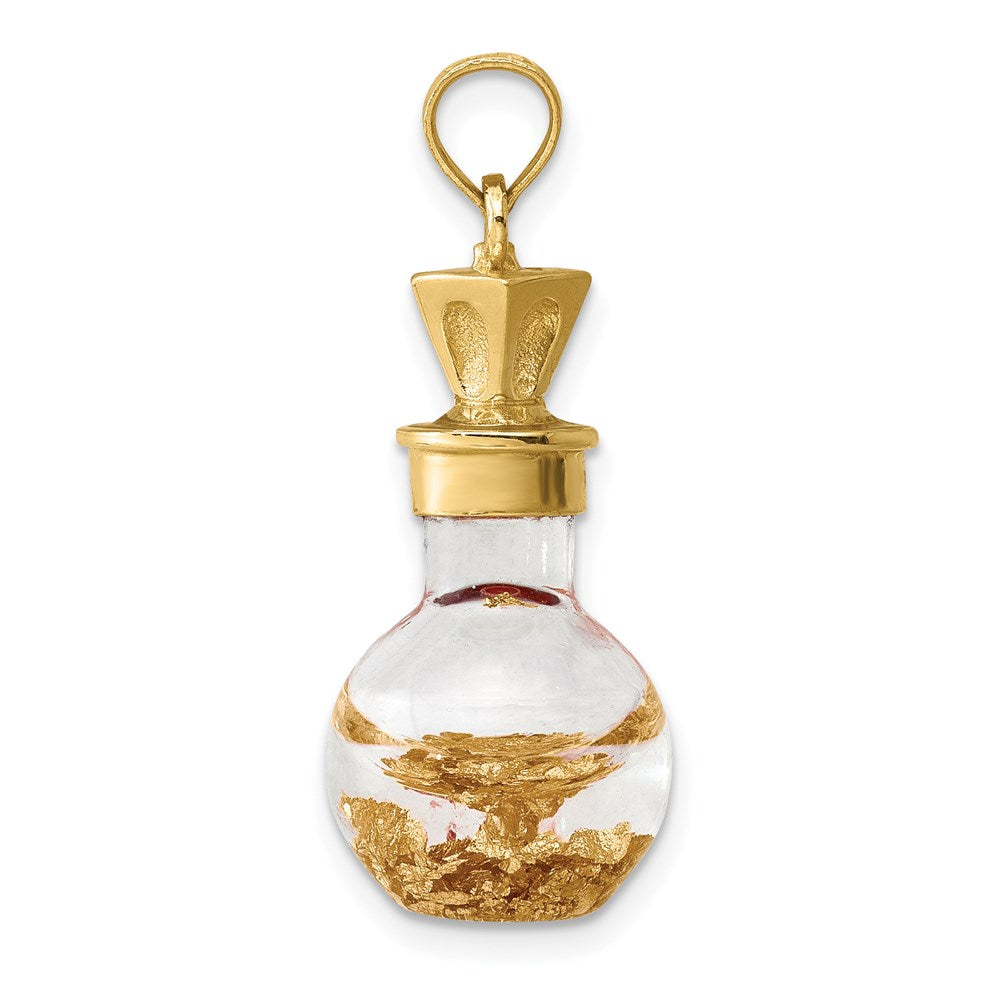 14k Yellow Gold 11.7 mm 3-D Gold Leaf In Bottle Charm (2.71 grams)